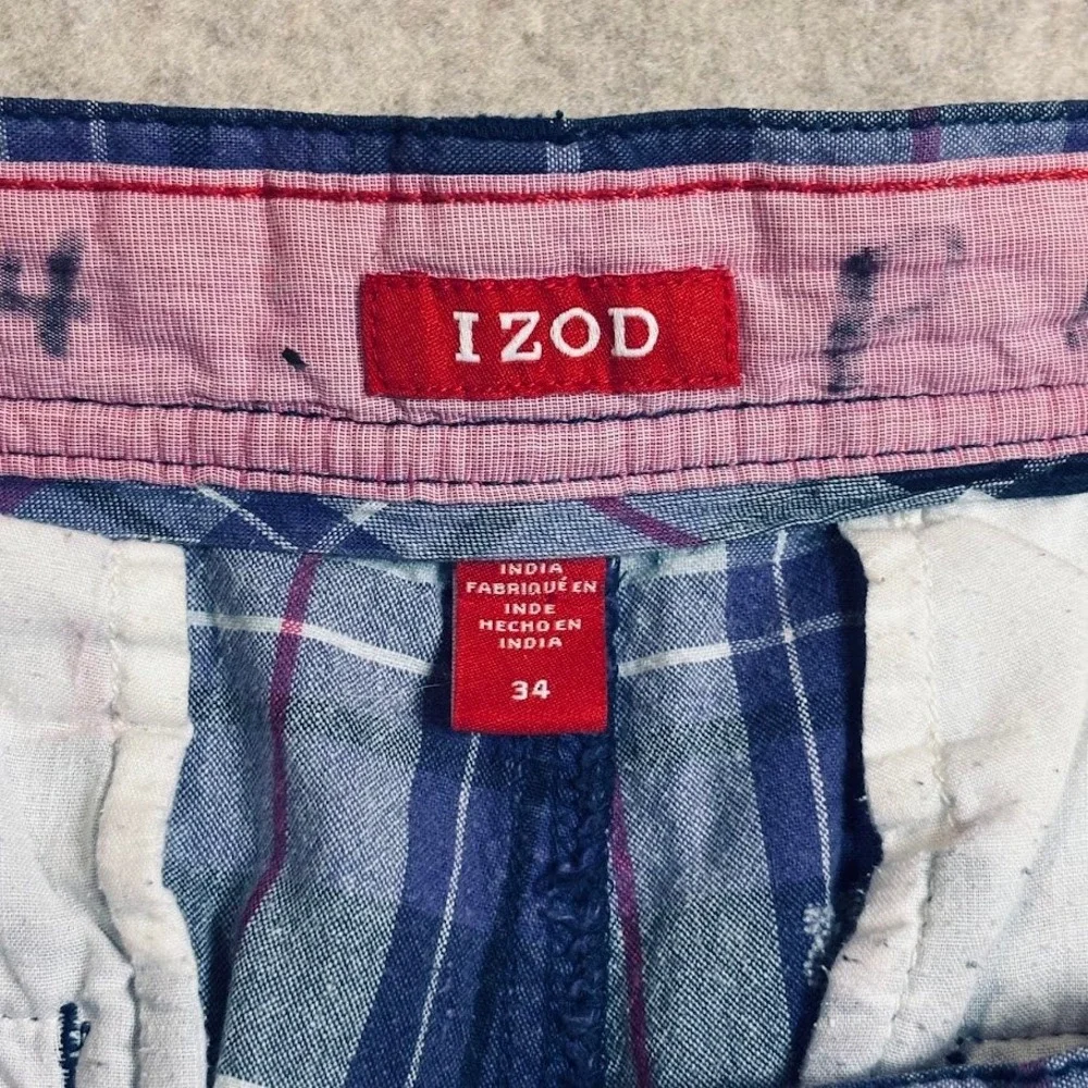 IZOD Plaid Shorts Mens 34 Purple Cotton Preppy Classic Flat Front Casual Trendy